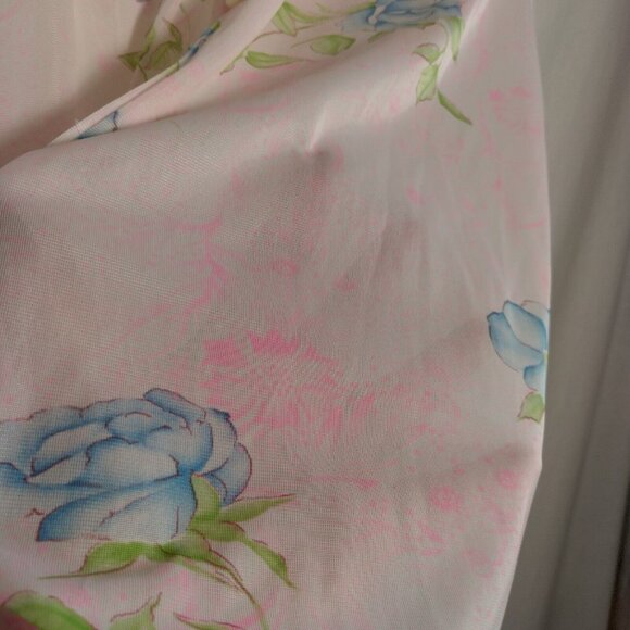 Vintage Nightgown L Semi Sheer Button Collar Pink Blue Floral Granny Grannycore - Picture 13 of 16